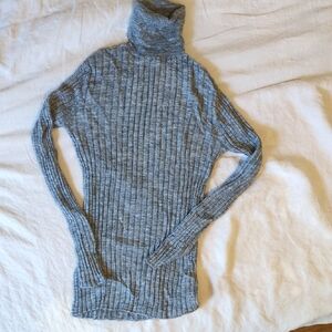 Zara Rib Gray Turtleneck Sweater S Wool Blend